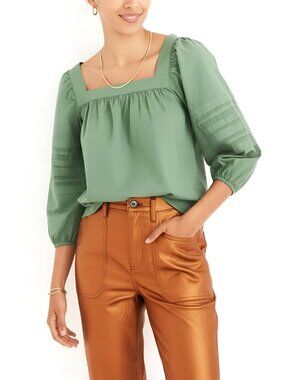 NWT Madewell Square Neck Pleat Sleeve Top Pale Evergreen S